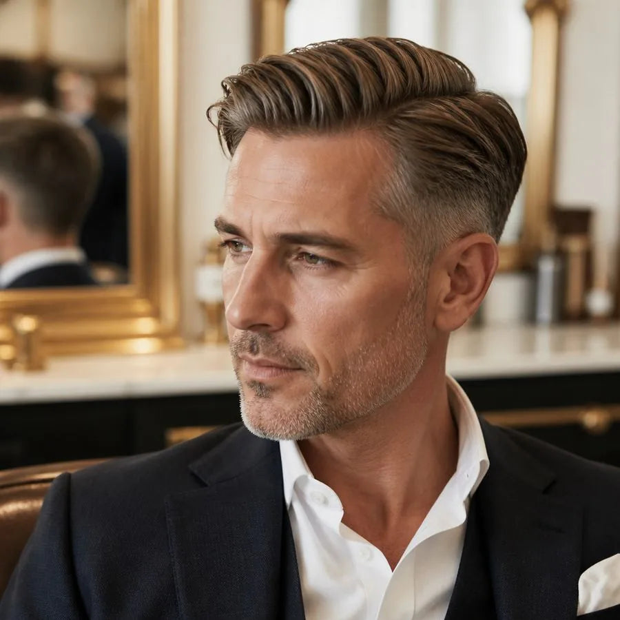 Men's haircut and grooming – illustrating “Can men get color or gray-blending at a salon?”
