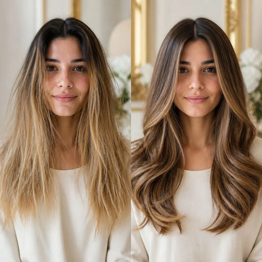 Colorist mixing hair color for a color correction – illustrating “Should I cut my hair before or after a color correction?”