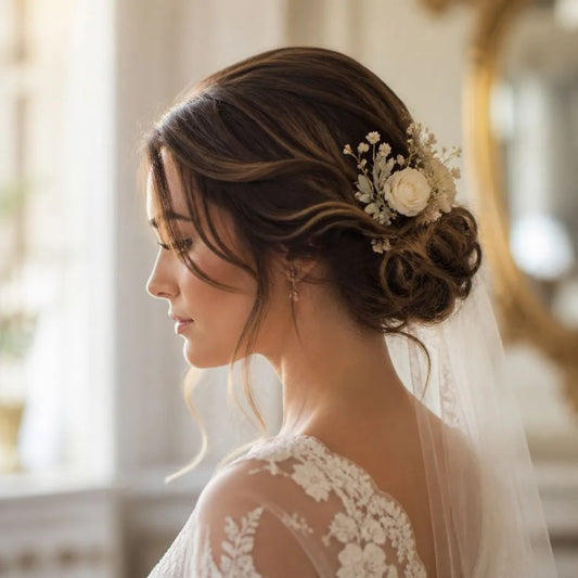 Bridal updo with hair accessories – illustrating “Should I do a bridal hair trial?”